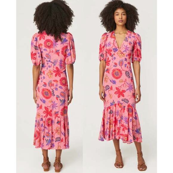 Rhode | Ester Midi Dress in Rouge Akiko | Pink Floral | Sz 2 - Picture 1 of 10
